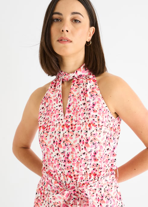 Roze jumpsuit met bloemenprint en halternek - Image 2