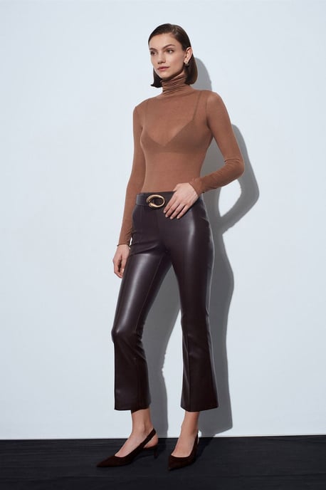 Hooggewaist Faux Lederen Flared Leggings - Image 1