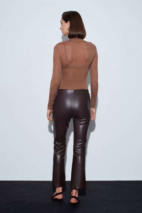 Hooggewaist Faux Lederen Flared Leggings - Image 3