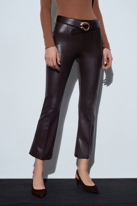 Hooggewaist Faux Lederen Flared Leggings - Image 4