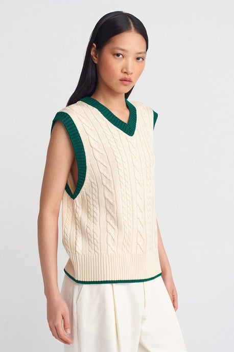 Dames Kabelgebreide V-hals Sweatervest - Image 1