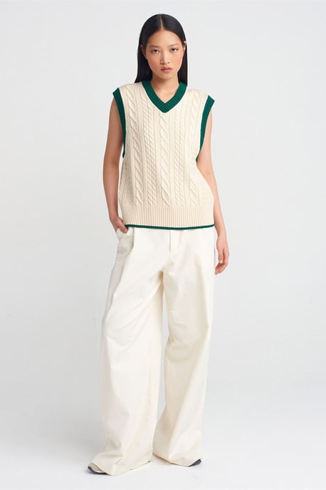 Dames Kabelgebreide V-hals Sweatervest - Image 3