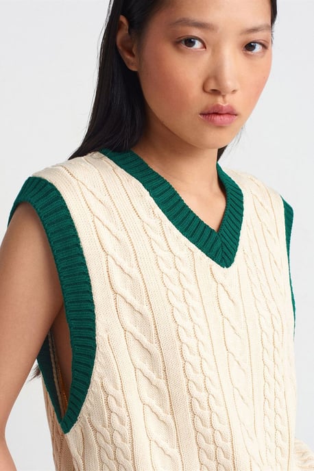 Dames Kabelgebreide V-hals Sweatervest - Image 4