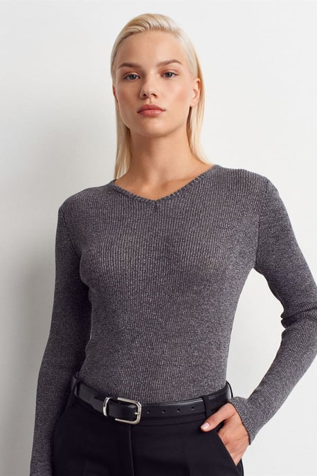 Women's Slim Fit V-Neck Ribbed Sweater - Image 3