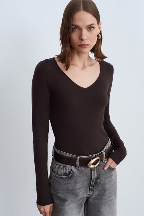 Slim Fit V-hals Ribbels Brei Trui - Image 2