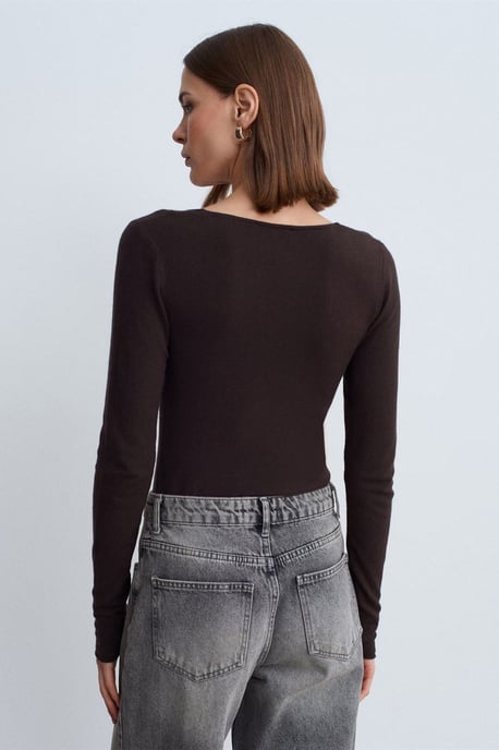 Slim Fit V-hals Ribbels Brei Trui - Image 3