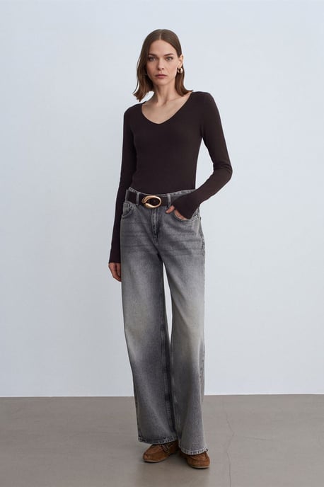 Slim Fit V-hals Ribbels Brei Trui - Image 5