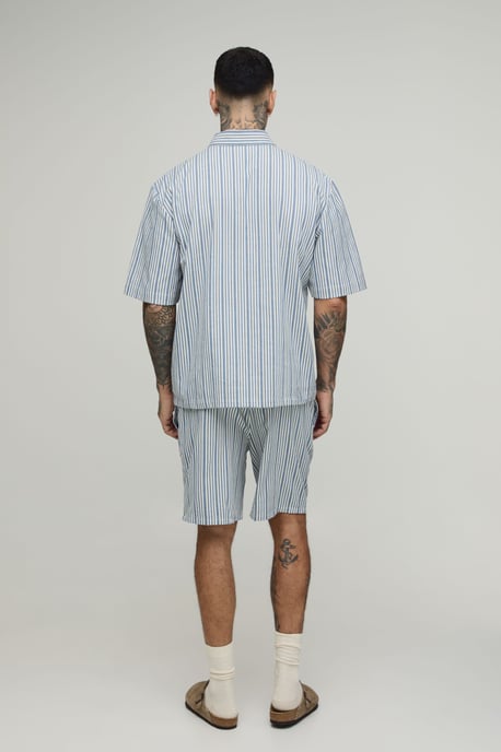 Tall Oversized Half Sleeve Stripe Polo Shirt and Short Set - Image 2
