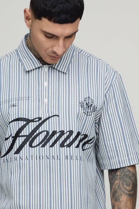 Tall Oversized Half Sleeve Stripe Polo Shirt and Short Set - Image 3