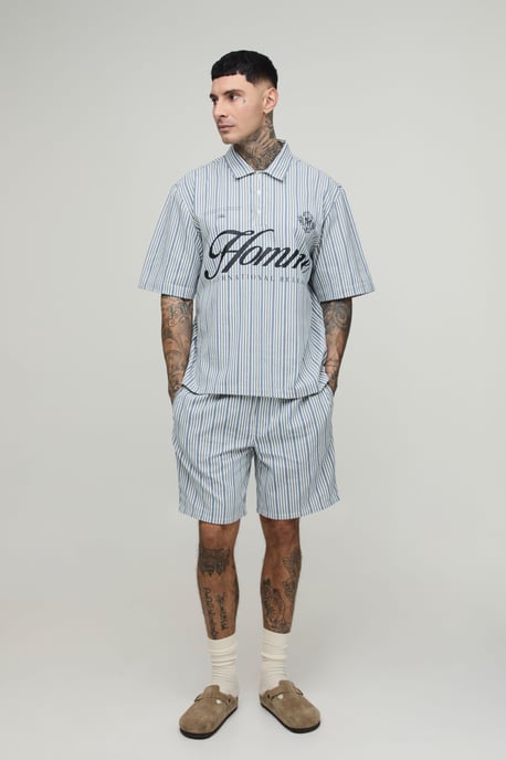 Tall Oversized Half Sleeve Stripe Polo Shirt and Short Set - Image 4