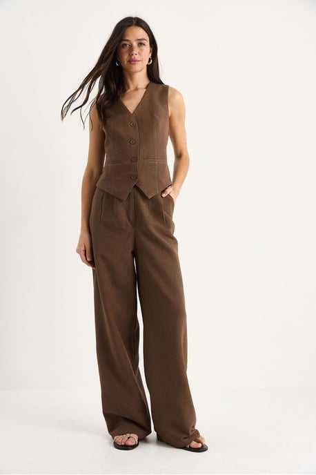 V-hals Vest en Wijde Pantalon Twee-delige Coord Set - Image 2