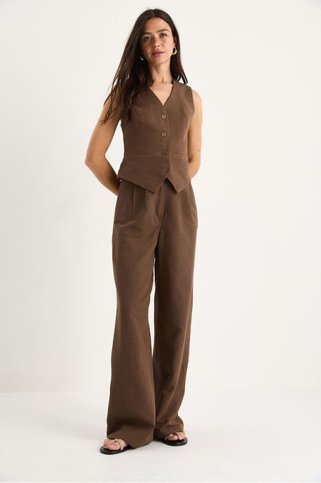 V-hals Vest en Wijde Pantalon Twee-delige Coord Set - Image 3