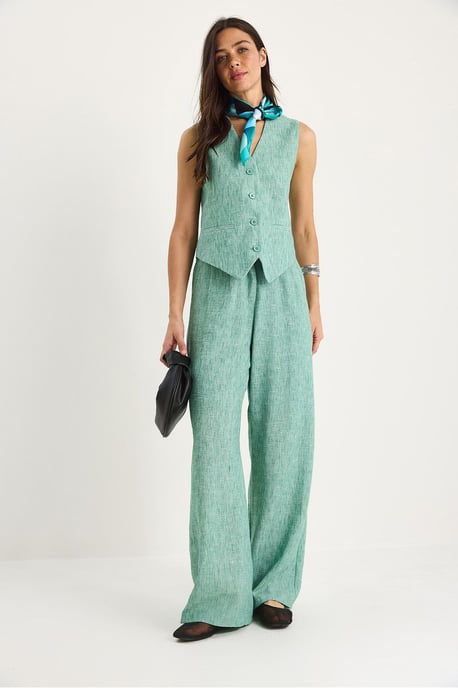 V-neck Vest and Wide Leg Pants Two-Piece Coord Set - Image 2