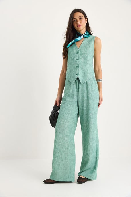 V-neck Vest and Wide Leg Pants Two-Piece Coord Set - Image 3