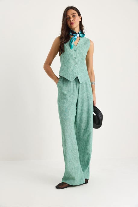 V-neck Vest and Wide Leg Pants Two-Piece Coord Set - Image 4