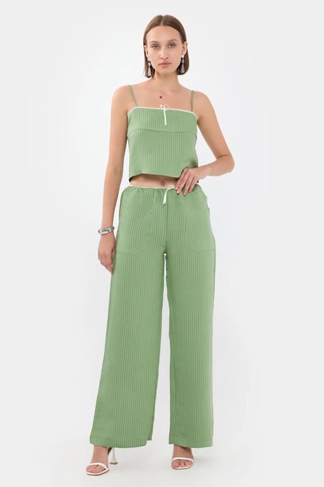 Randig Högmidjad Rak Ben Pyjamasbyxa med Bältesdetalj - Image 1