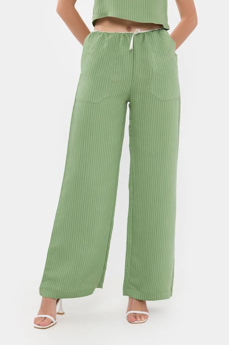 Randig Högmidjad Rak Ben Pyjamasbyxa med Bältesdetalj - Image 2