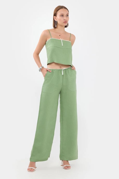 Randig Högmidjad Rak Ben Pyjamasbyxa med Bältesdetalj - Image 3