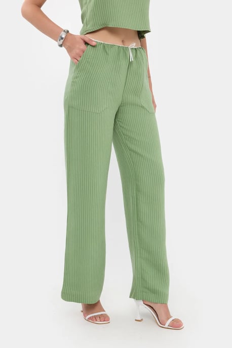 Randig Högmidjad Rak Ben Pyjamasbyxa med Bältesdetalj - Image 4