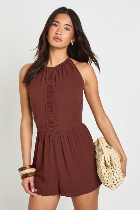 Textured Trim Detail Playsuit - Image 1