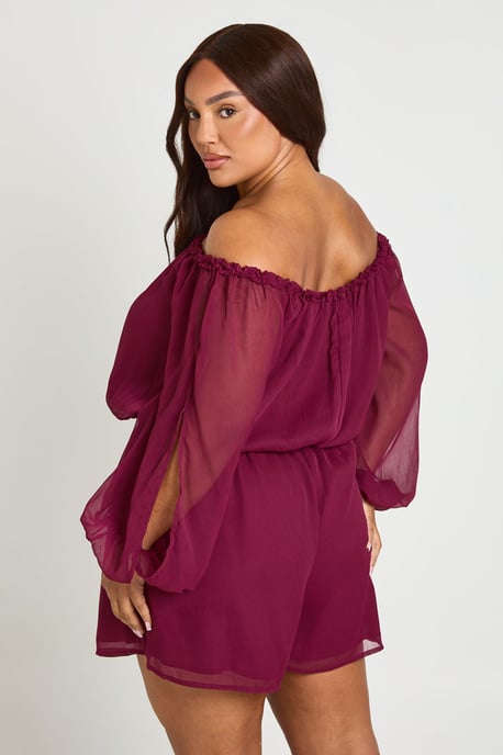 Plus Chiffon Bardot Balloon Sleeve Playsuit - Image 2