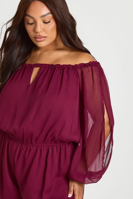 Plus Chiffon Bardot Balloon Sleeve Playsuit - Image 4