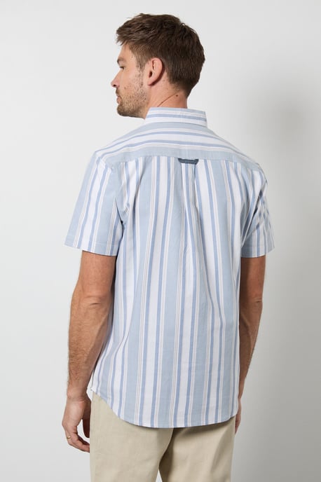 Blue Multi Stripe Short Sleeve Shirt - Image 3