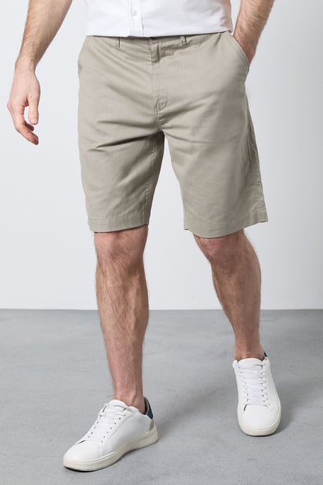 Khaki Premium Cotton Linen Shorts - Image 1