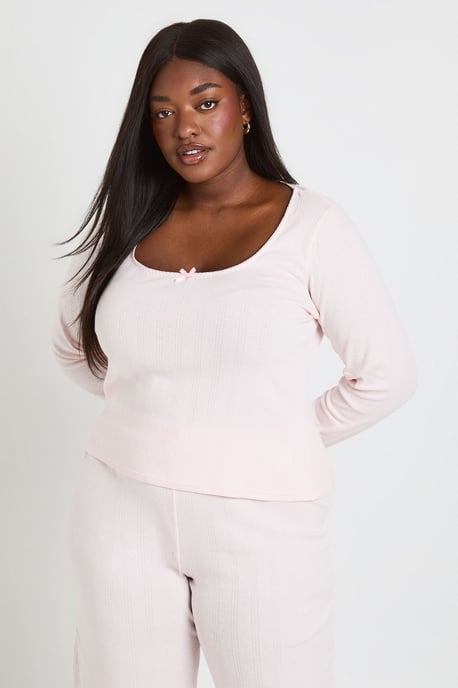 Plus Pointelle Scoop Neck Long Sleeve Pyjama Top - Image 1