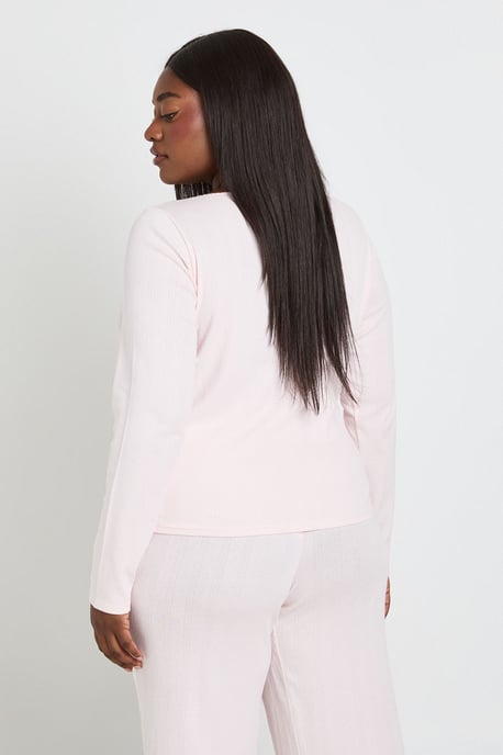 Plus Pointelle Scoop Neck Long Sleeve Pyjama Top - Image 2