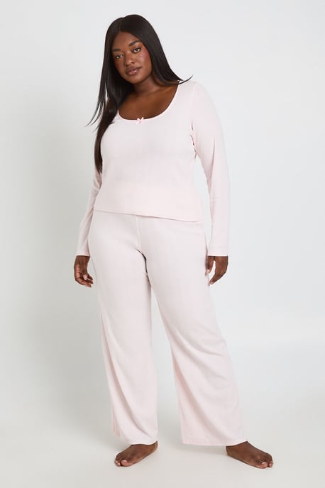 Plus Pointelle Scoop Neck Long Sleeve Pyjama Top - Image 3