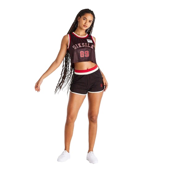 SikSilk Dames/Dames Pinstripe Athletic Basketbal Shorts (Zwart, Rood) - Image 1