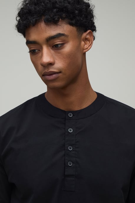 Oversized Boxy Long Sleeve Henley Shirt - Image 3