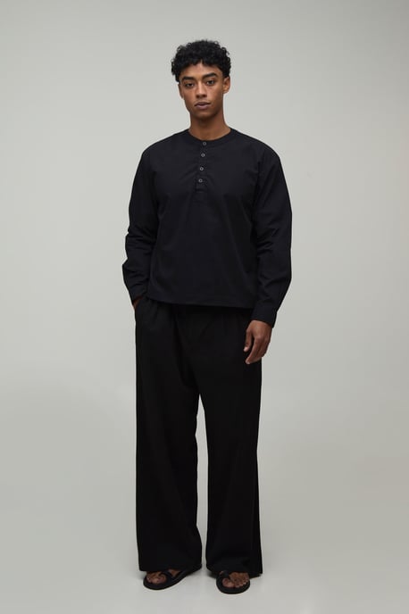 Oversized Boxy Long Sleeve Henley Shirt - Image 4