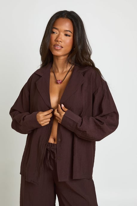 Linen Look Long Sleeve Beach Shirt - Image 1