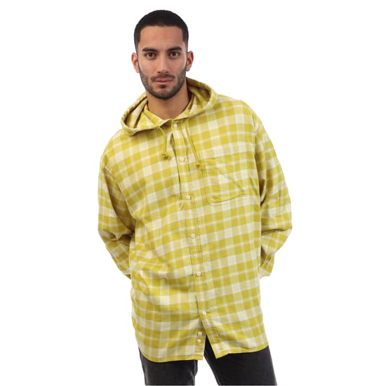 Diesel Unisex geruit overhemd met kap met lange mouwen voor volwassenen (Geel) - Image 1