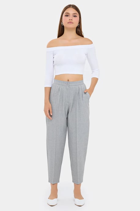 High-Waist Striped Carrot Trousers - Image 1