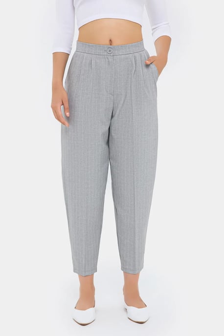 High-Waist Striped Carrot Trousers - Image 2