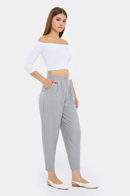 High-Waist Striped Carrot Trousers - Image 3