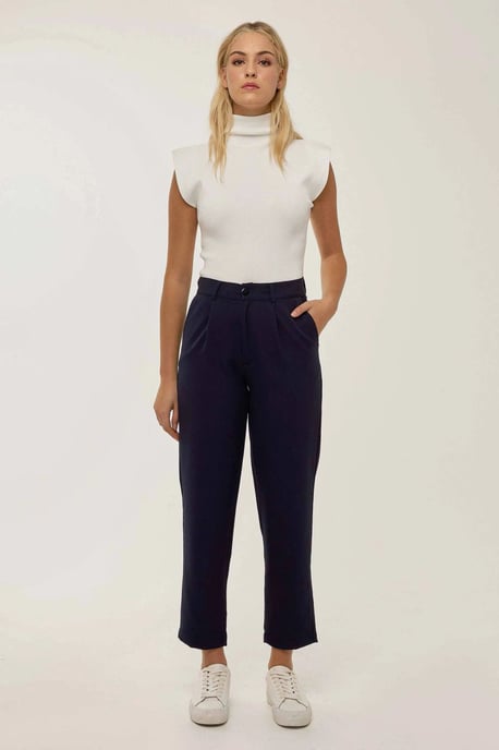 High Waist Pleated Pipe Leg Pants - Image 1