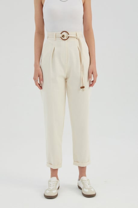 High Waist Carrot fit Trousers with a Belt Detail - Image 2