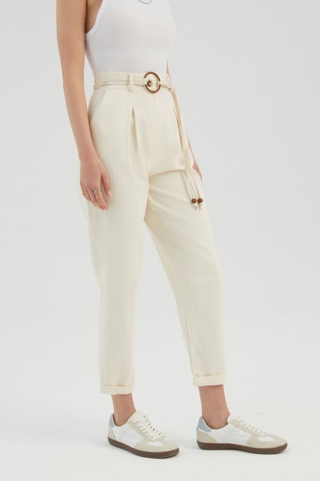High Waist Carrot fit Trousers with a Belt Detail - Image 3