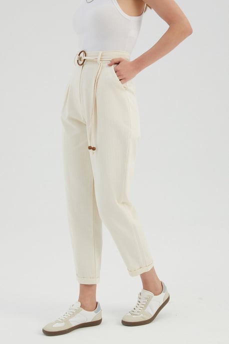High Waist Carrot fit Trousers with a Belt Detail - Image 4