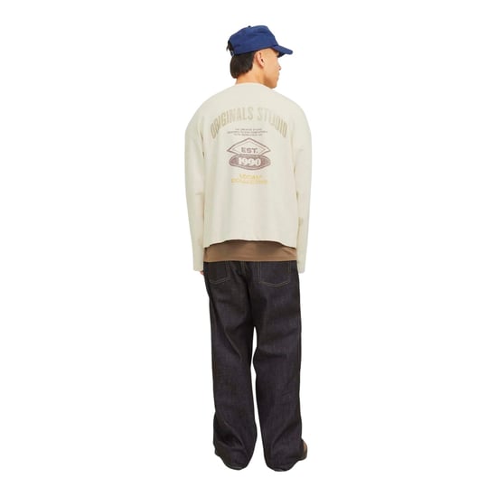 Jack And Jones Sweatshirt med droppärm, boxy, grafiskt tryck, för herrar (Ecru) - Image 4
