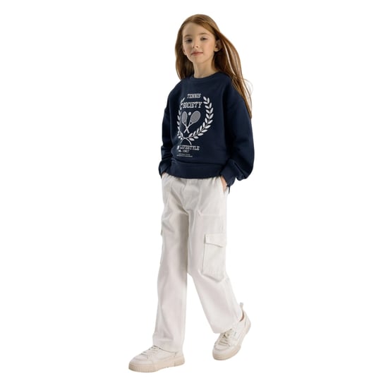 Minoti Meisjes Bedrukt Fleece Sweatshirt met Crew Hals (Donkerblauw) - Image 1
