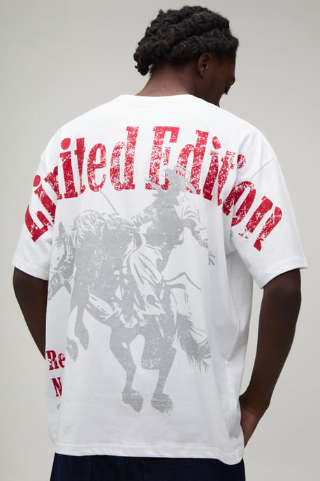 White Oversized Western Over The Seams Print T-Shirt - Image 1