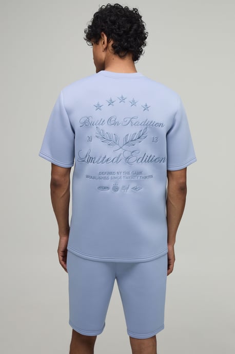 Embroidered Limited Edition Regular Fit Bonded Scuba T-Shirt & Slim Pintuck Short Set - Image 1