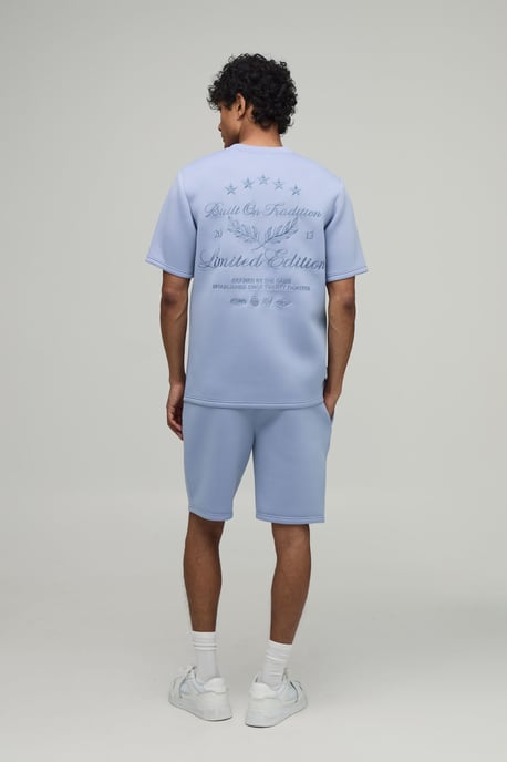 Embroidered Limited Edition Regular Fit Bonded Scuba T-Shirt & Slim Pintuck Short Set - Image 2