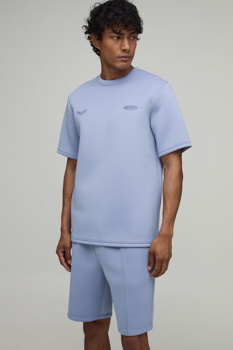 Embroidered Limited Edition Regular Fit Bonded Scuba T-Shirt & Slim Pintuck Short Set - Image 3