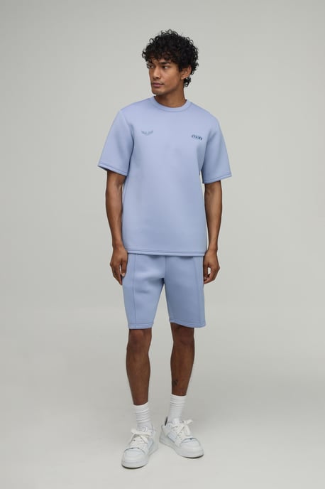 Embroidered Limited Edition Regular Fit Bonded Scuba T-Shirt & Slim Pintuck Short Set - Image 4